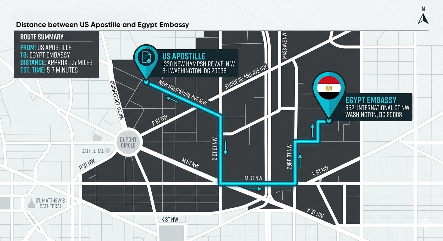 Map of Egypt Embassy Legalization Services in Washington D.C.